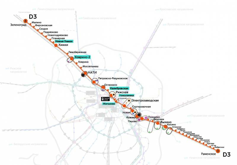 
Сроки запуска МЦД-3 могут поменяться, предварительная схема линии наземного метро                